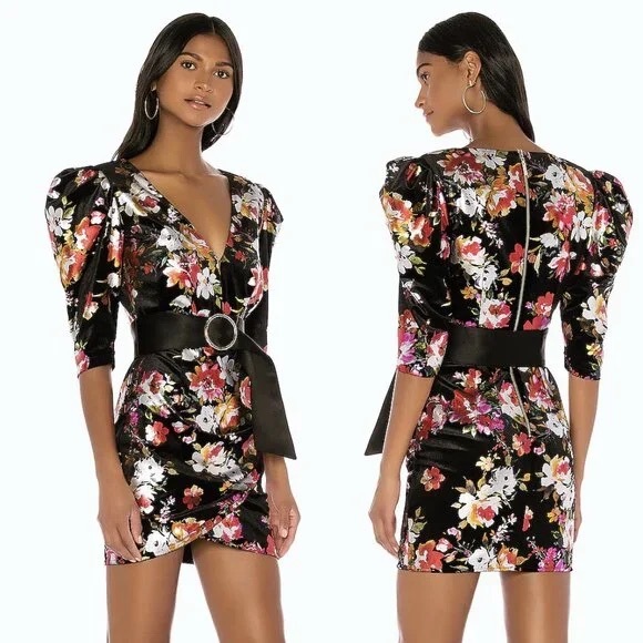 Bronx and Banco Saint Black Velvet Floral Mini Dress. Excellent Condition! - Picture 1 of 7